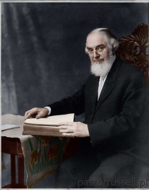 Pastor Russell - 1911 - Looking Up From Bible - Retouched - Colorized Wynik 1