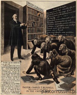 P29 - 1913 Conv Report Book Frontispiece - Pastor Russell In The Critics- Den - De-halftoned Wynik